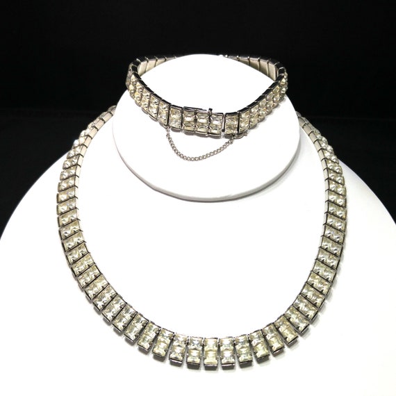Art Deco Clear Rhinestone Choker Necklace Bracele… - image 2