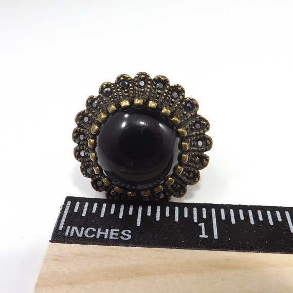 Vintage Marcasite Ring, Black Lucite Stone, 1960s… - image 6