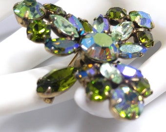 Regency Blue Green Triangular Brooch, Aurora Borealis, 1960s