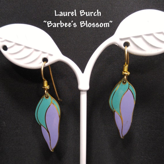 Laurel Burch "Barbee's Blossom" Earrings, Green &… - image 1