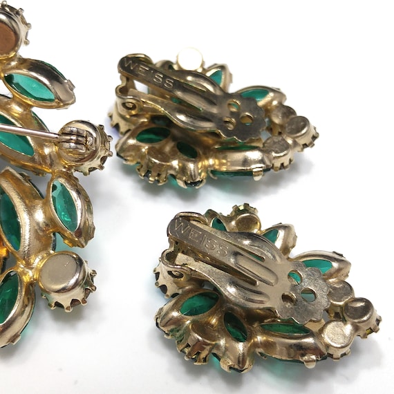 Weiss Emerald Green Brooch & Earrings, Aurora Bor… - image 10