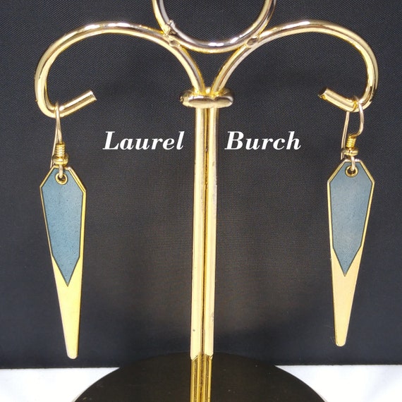 Laurel Bruch Blue Metallic Long Earrings, Gold Pl… - image 1