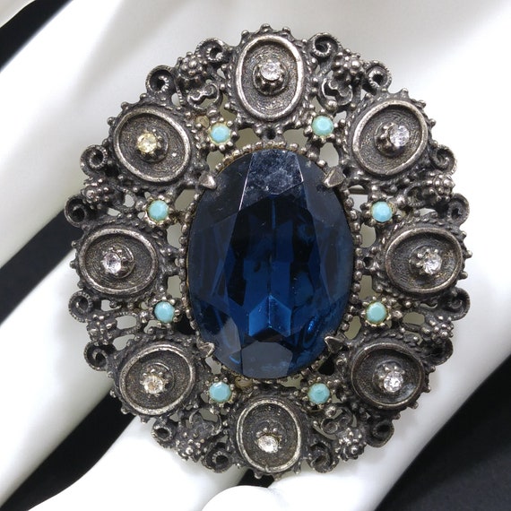 Florenza Blue Faceted Glass Brooch & Pendant, Ant… - image 2