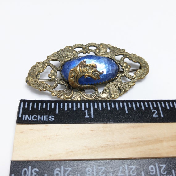 Antique Dragon Overlay Blue Glass Brooch, Edwardi… - image 9