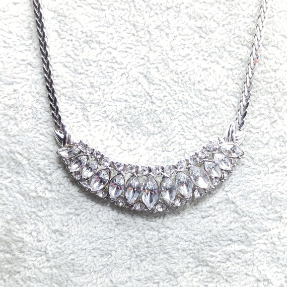 Trifari TM Clear Rhinestone Frontal Necklace, Sil… - image 7