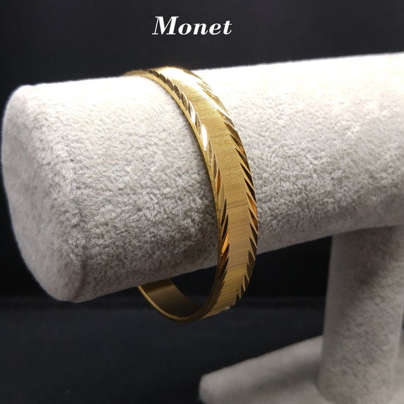 Monet Textured Bangle Bracelet, Gold Plated, 1960… - image 1