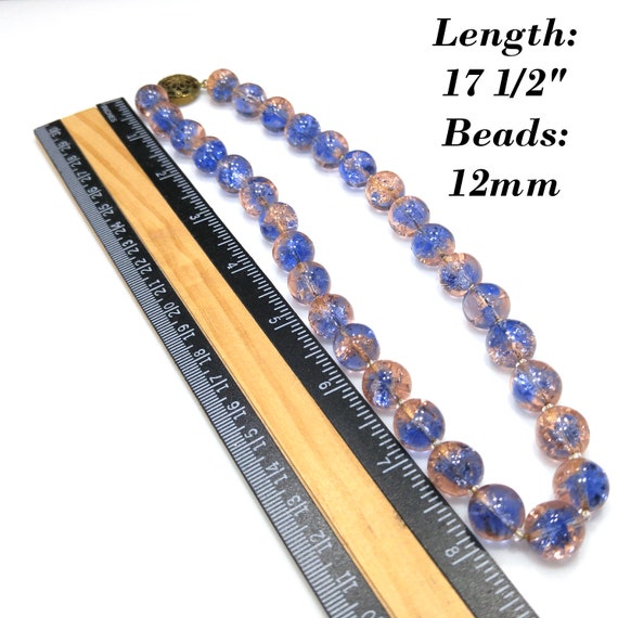 Blue Pink Crackle Glass Beaded Necklace, Filigree… - image 8