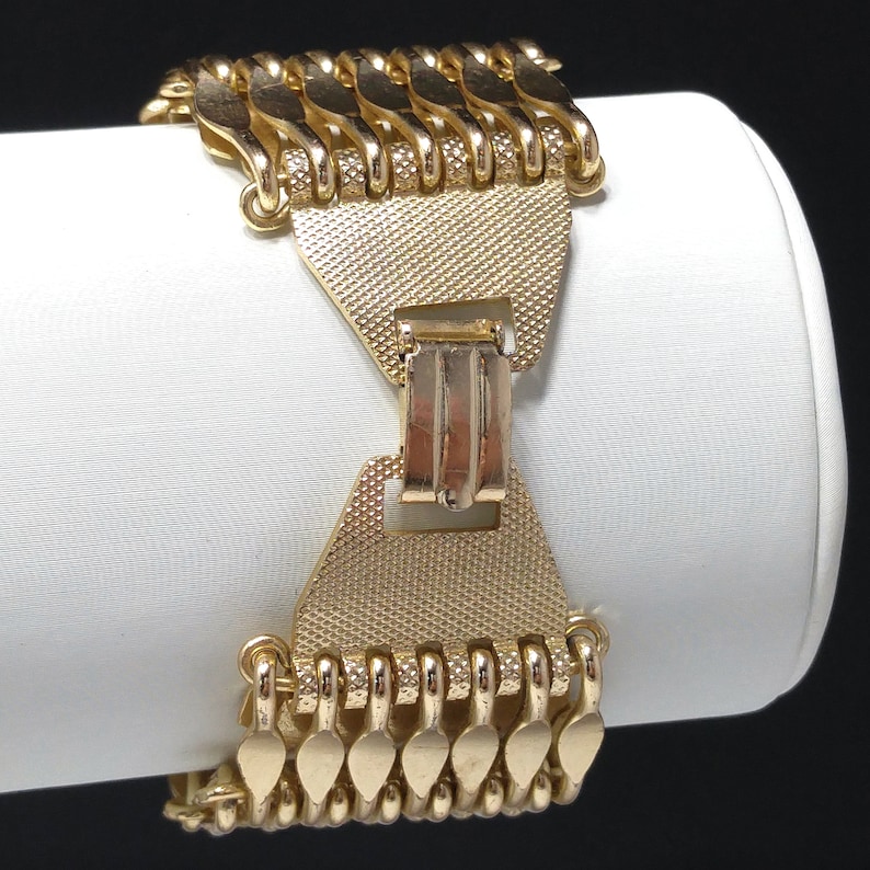 Gold Tone West Germany Wide Woven Bracelet 1950s Vintage Jewelry