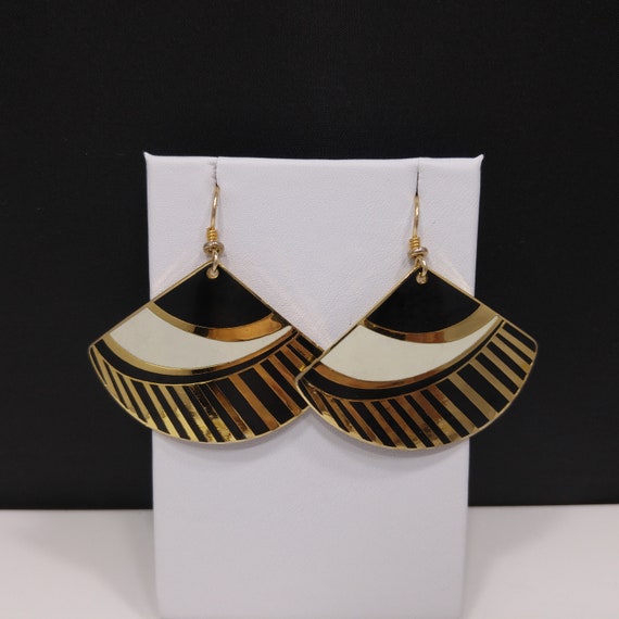 Laurel Burch Geometric Fan Earrings, Black White … - image 9