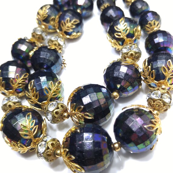 Deauville Lucite Black & Gold Necklace, Two Stran… - image 9