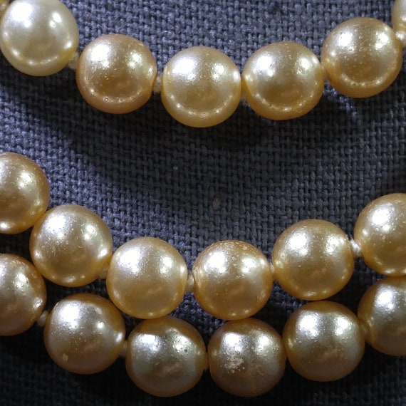 Faux Pearl Champagne Necklace, Three Strands, Gla… - image 4