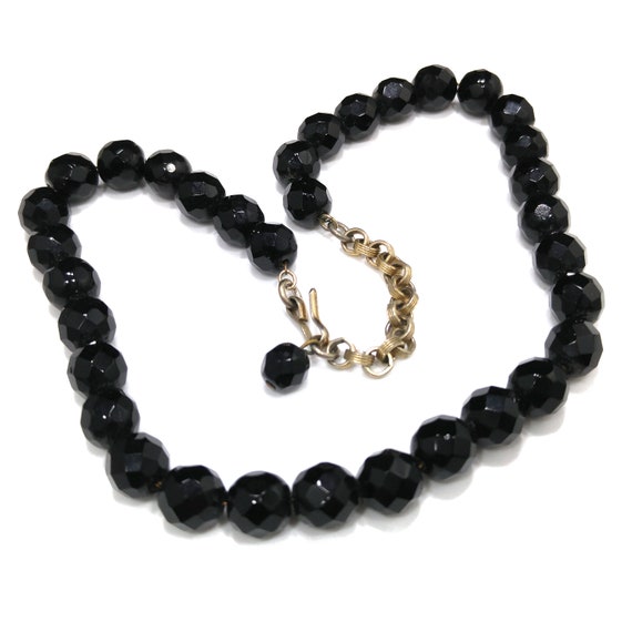 Black Glass Beaded Necklace, Strung on Chain, 10m… - image 3