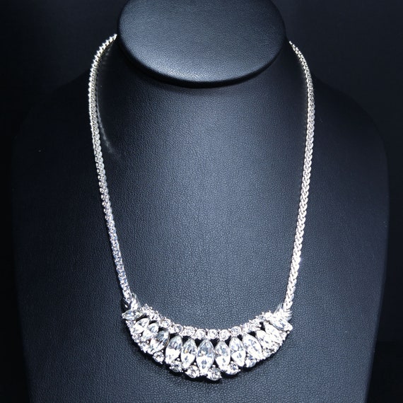 Trifari TM Clear Rhinestone Frontal Necklace, Sil… - image 2