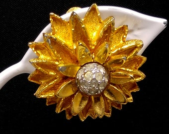 Joseph Mazer Flower Brooch & Earrings, Gold Plated, 1960s