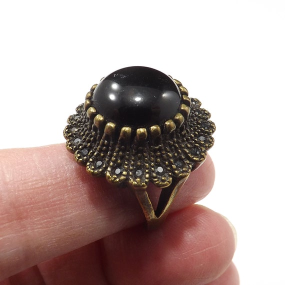 Vintage Marcasite Ring, Black Lucite Stone, 1960s… - image 4