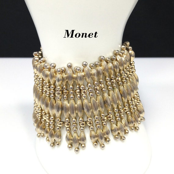 Monet "Minaret" Mid-Century Bracelet, Gold Plated… - image 1