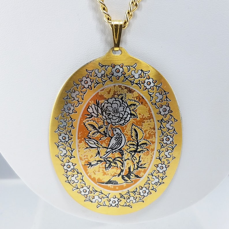 Reed & Barton Damascene Necklace Floral Bird 24 Kt. Gold Etsy