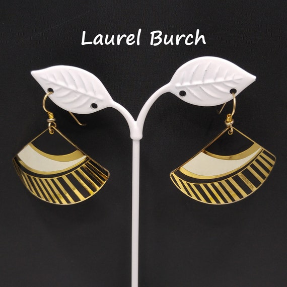 Laurel Burch Geometric Fan Earrings, Black White … - image 1