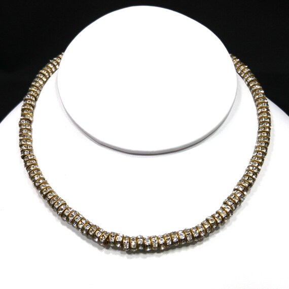 Clear Rhinestone Rondelle Choker Necklace, Thread… - image 1