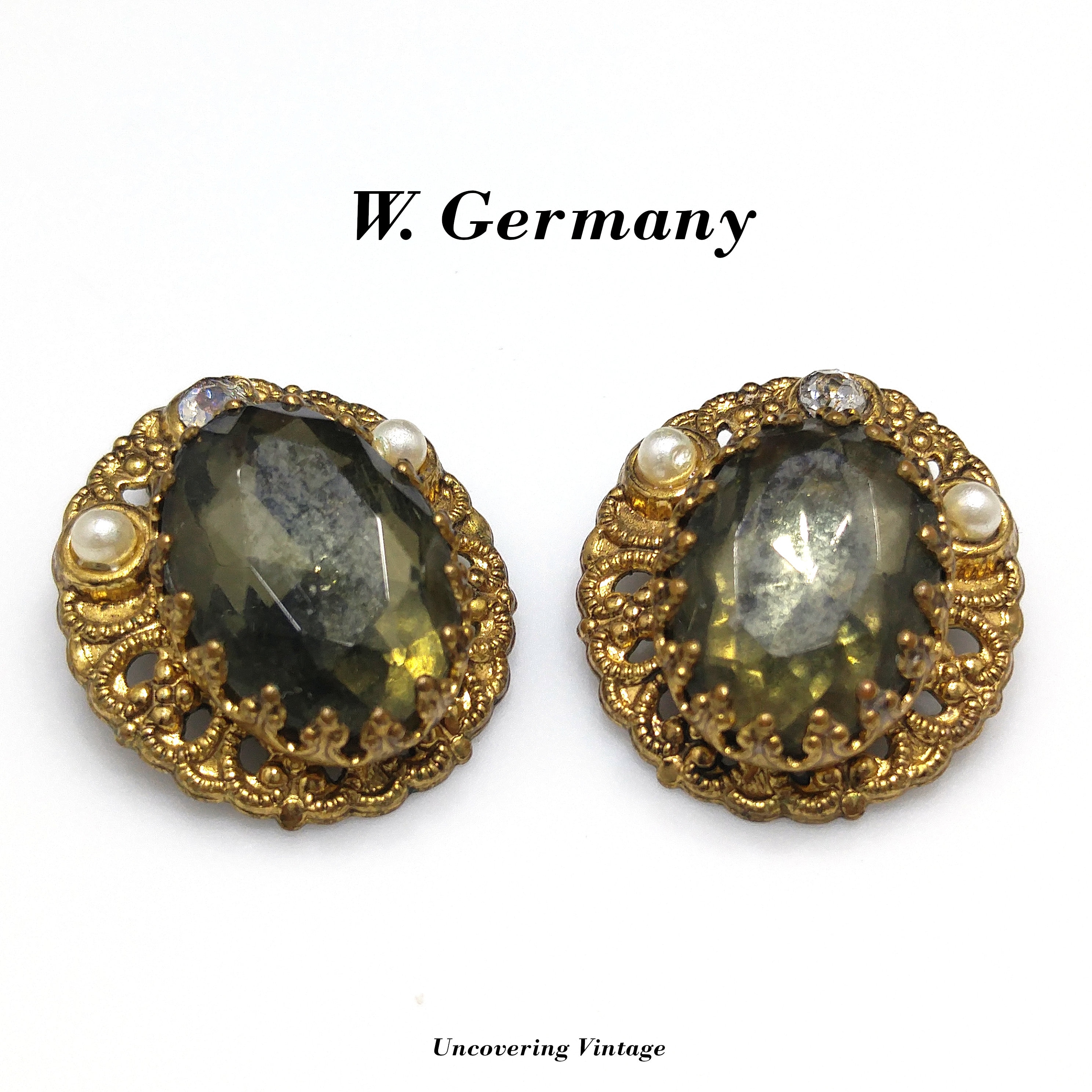 Large West Germany Swirled Glass Plastic Clip Back Earrings Vintage - Ruby  Lane