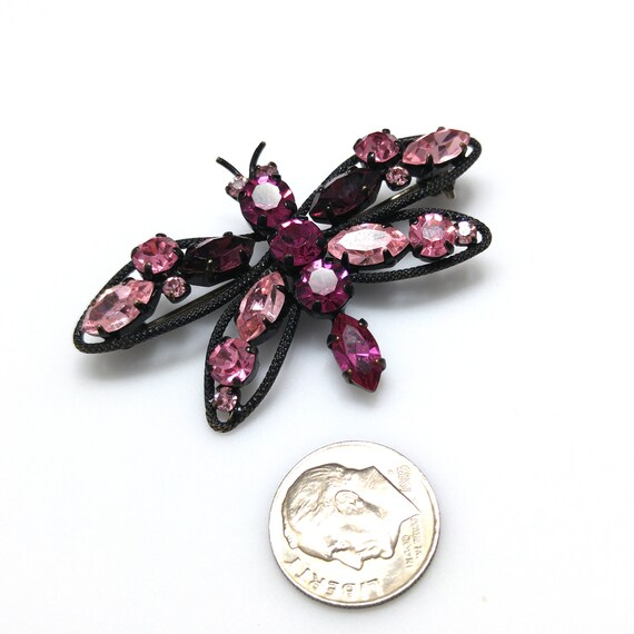 Austrian Pink Butterfly Brooch, Japanned Black En… - image 8