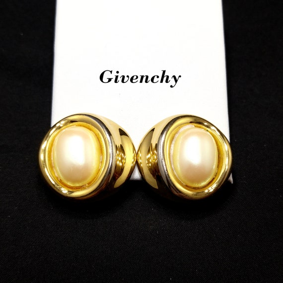 Givenchy Faux Pearl Clip Earrings, Gold Plated, 1… - image 1