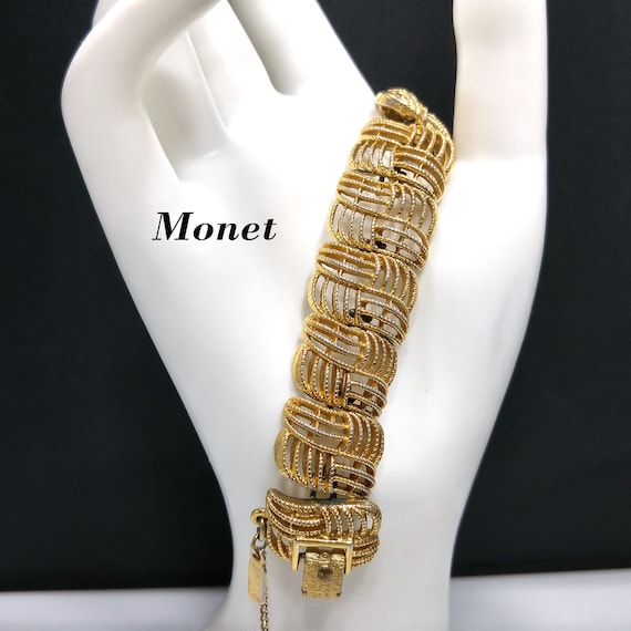 Monet "Golden Weave" Bracelet, Gold Plated, 1960s… - image 1