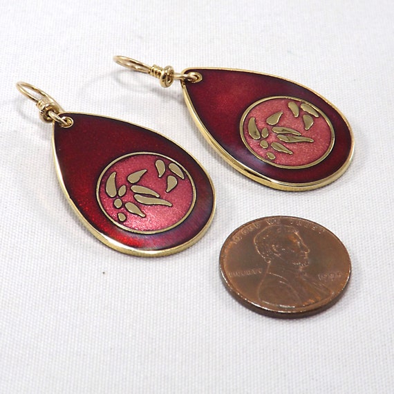 Laurel Burch Red Bamboo Earrings, Gold Plated, 19… - image 6