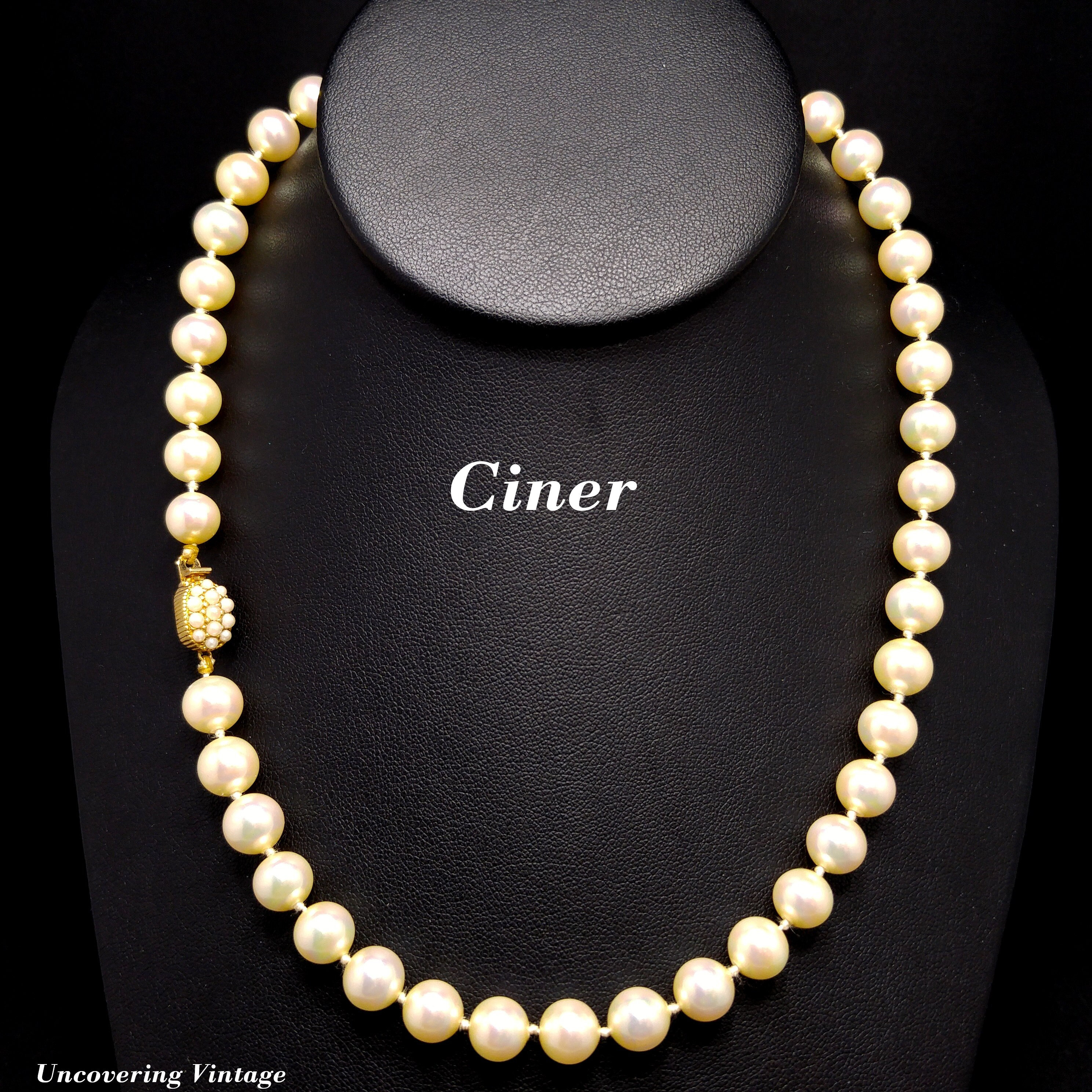 Ciner Double Strand Faux Pearls with Focal Clasp