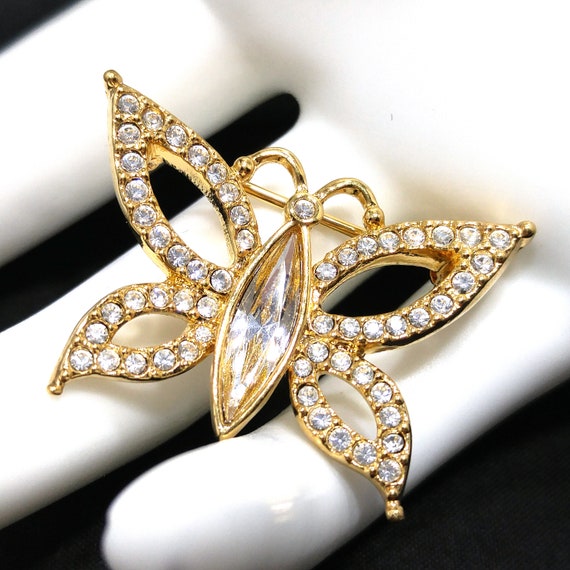 Swarovski Butterfly Swan Logo Small Brooch, Gold Plat… - Gem