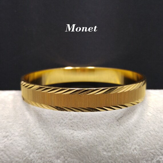 Monet Textured Bangle Bracelet, Gold Plated, 1960… - image 4