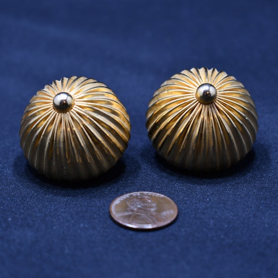 Vendome Parasol Dome Gold Plated Earrings, Hollow… - image 6