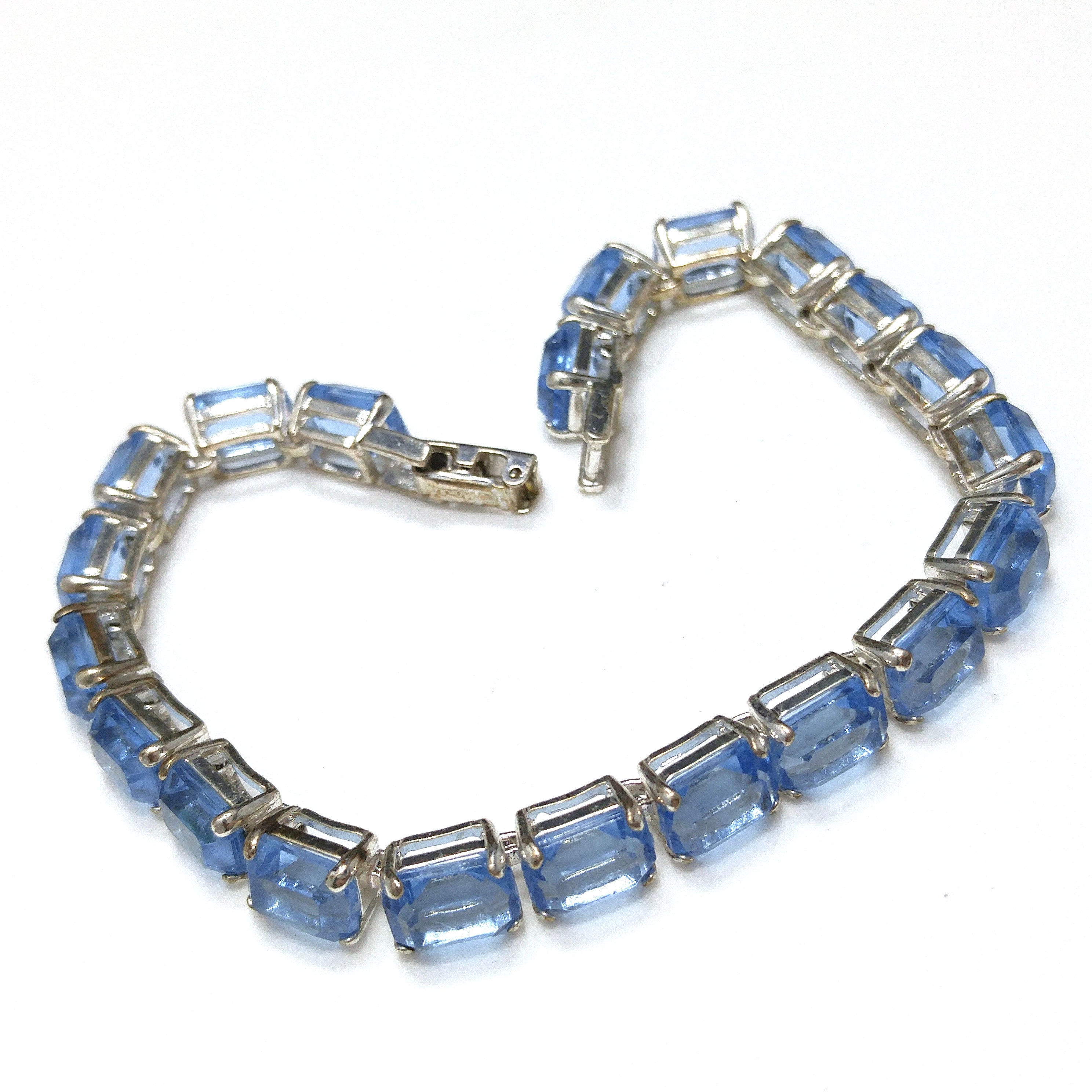 Monet Light Blue Lucite Rhinestone Bracelet, Gold Plated