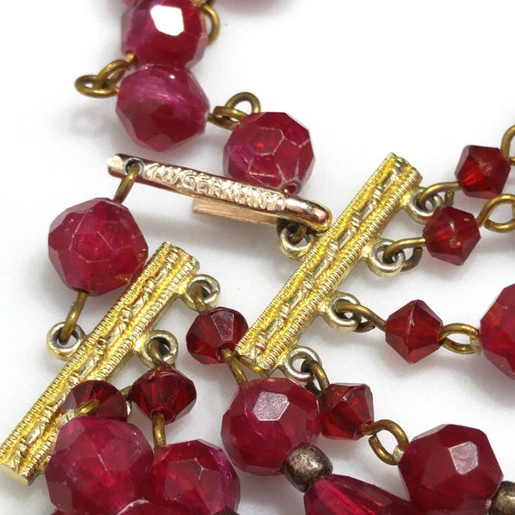 West Germany Cranberry Red Beaded Necklace, Four … - image 10