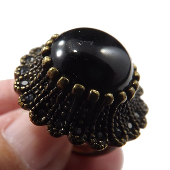 Vintage Marcasite Ring, Black Lucite Stone, 1960s… - image 10