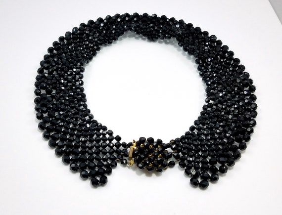 Victorian Black Crystal Beaded Collar, 1930s Vint… - image 10