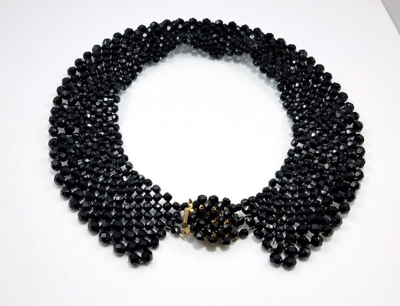 Victorian Black Crystal Beaded Collar, 1930s Vintage Jewelry image 10