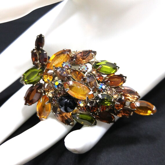 Juliana Style Rhinestone Brooch, Autumn Colors, Open Back Stones