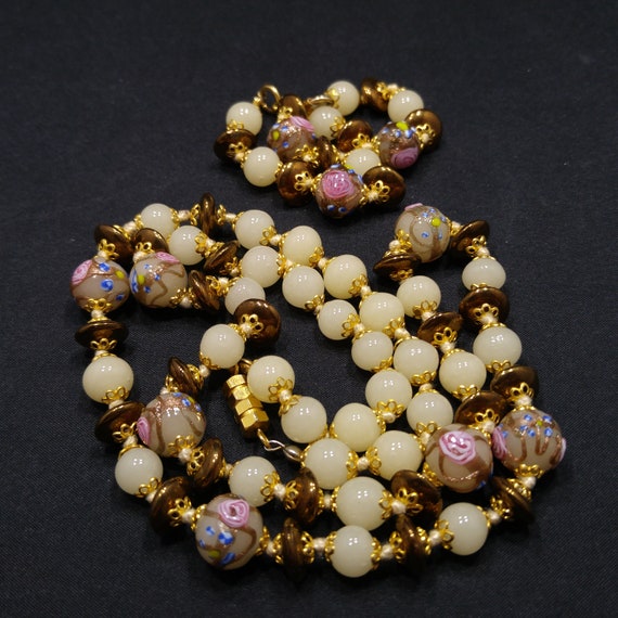 Wedding Cake Venetian Glass Beaded Necklace & Bra… - image 2
