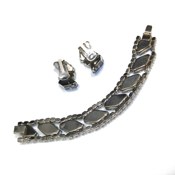 Light Blue Rhinestone Bracelet & Clip Earrings, R… - image 5