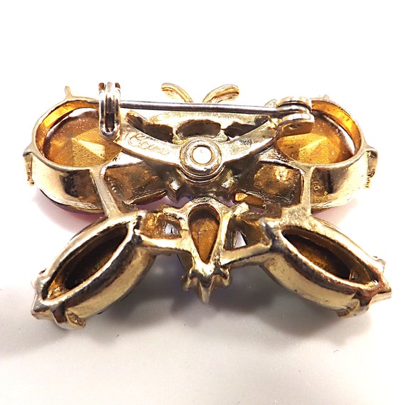 Coro Butterfly Rhinestone Brooch, Gold Plated, 19… - image 10