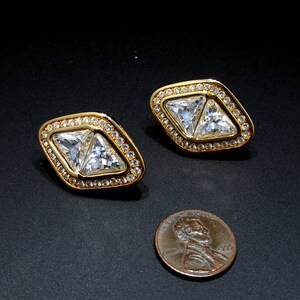 Swarovski Clear Crystal Rhinestone Earrings, Gold Plated, 1990s Vintage Jewelry image 8