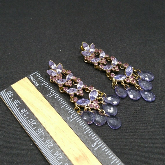 Lavender Purple Rhinestone Chandelier Post Earrin… - image 4