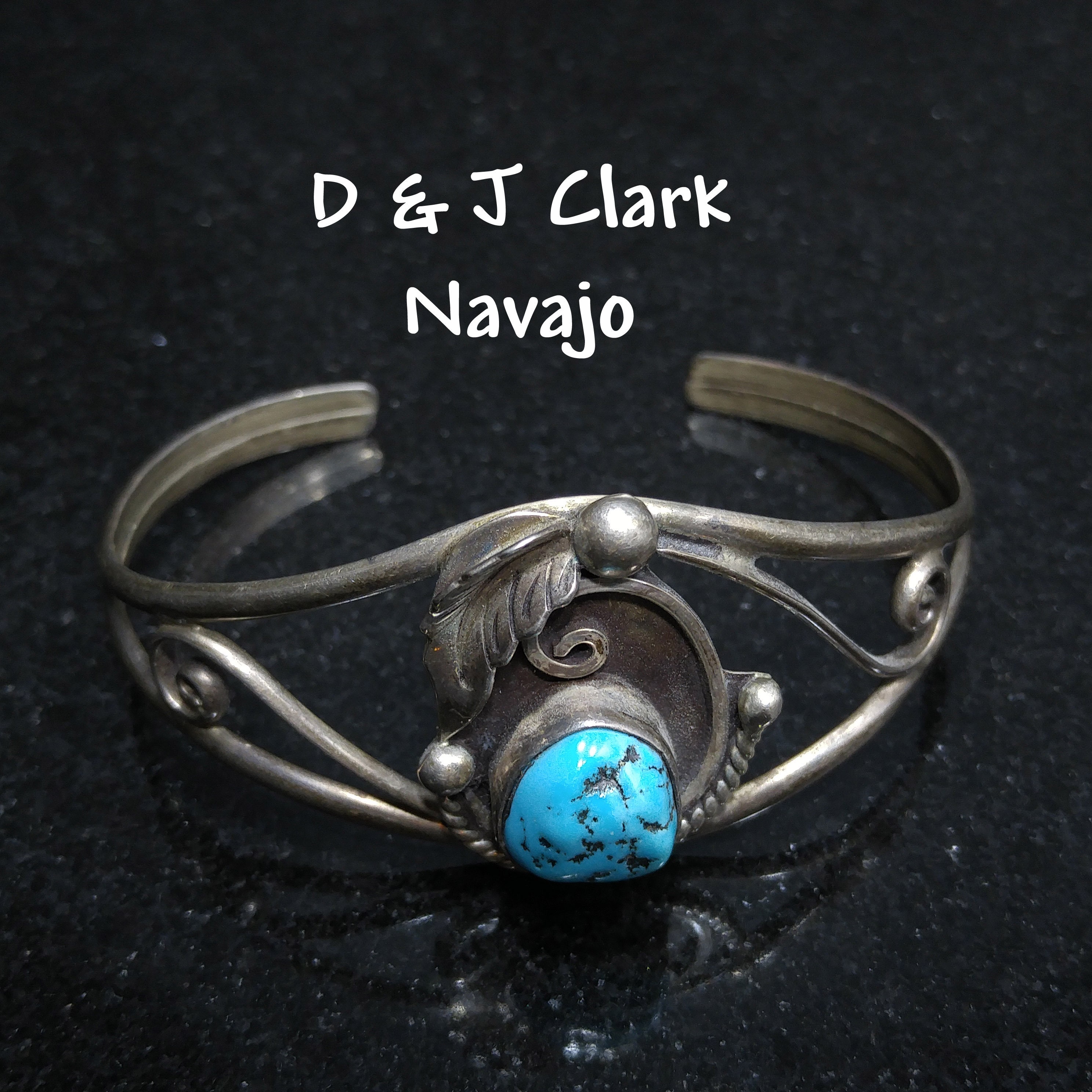Important Clark Vintage Native American Navajo Turquoise Leaf Sterling Silver Bracelet Old Important Clark Vintage Native American Navajo Turquoise Leaf Sterling Silver Bracelet Old