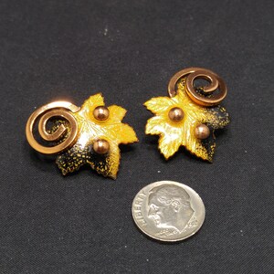 Renoir Matisse Leaf Enameled Copper Earrings, 1950s Vintage Jewelry image 9