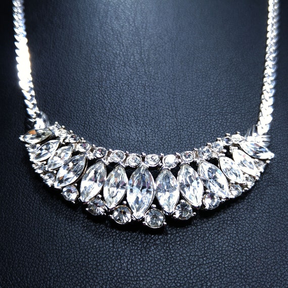 Trifari TM Clear Rhinestone Frontal Necklace, Sil… - image 3