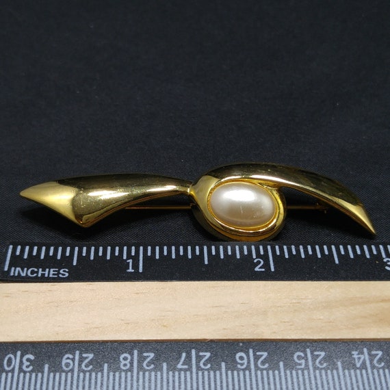 Napier Faux Pearl Cab Modernist Brooch, Gold Plat… - image 4