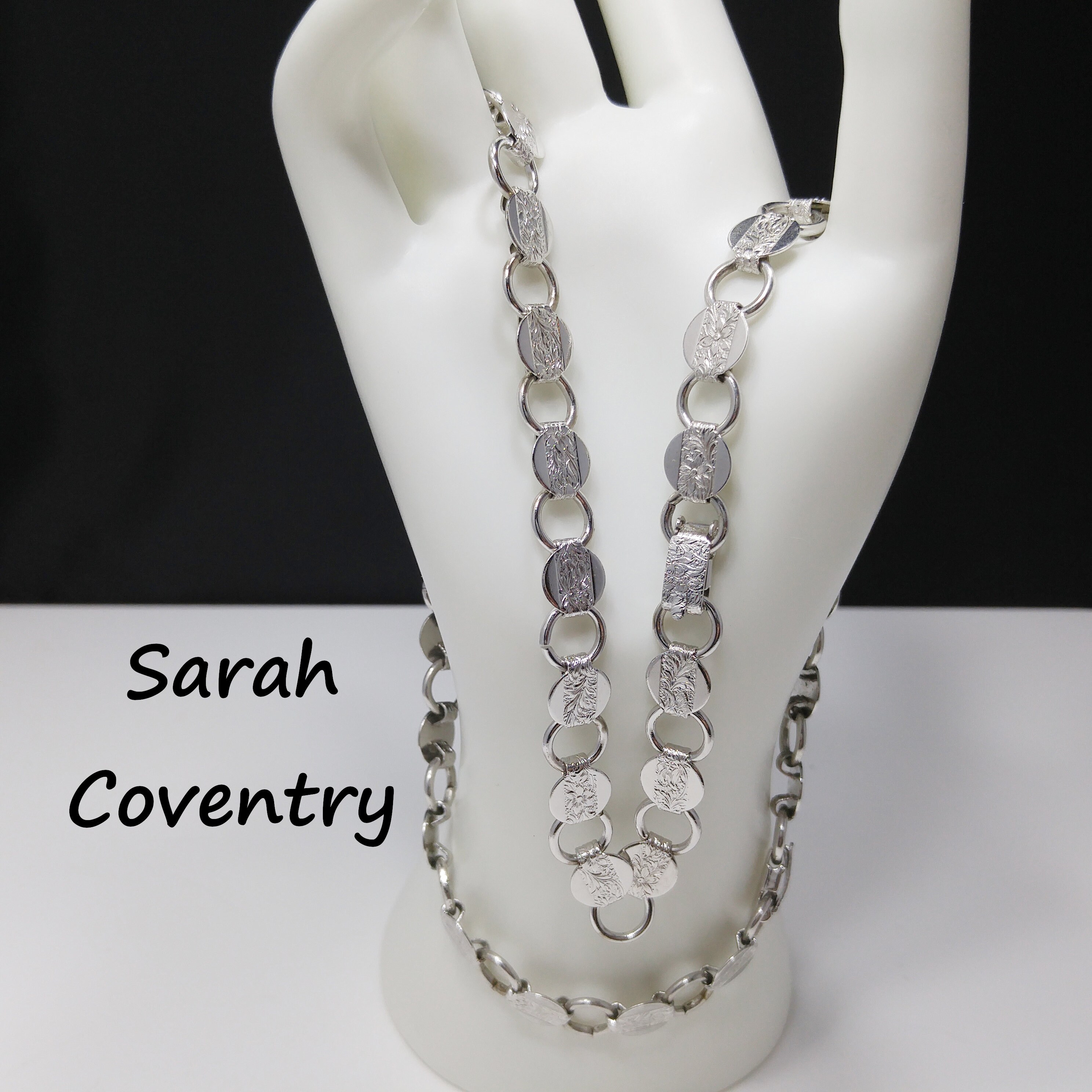Sarah Coventry Coin Link Necklace or Three Bracelets Silver Tone