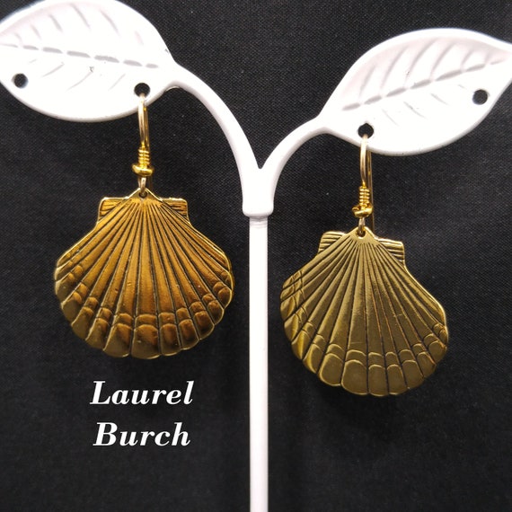 Laurel Burch Seashell Dangle Earrings, Gold Plate… - image 1