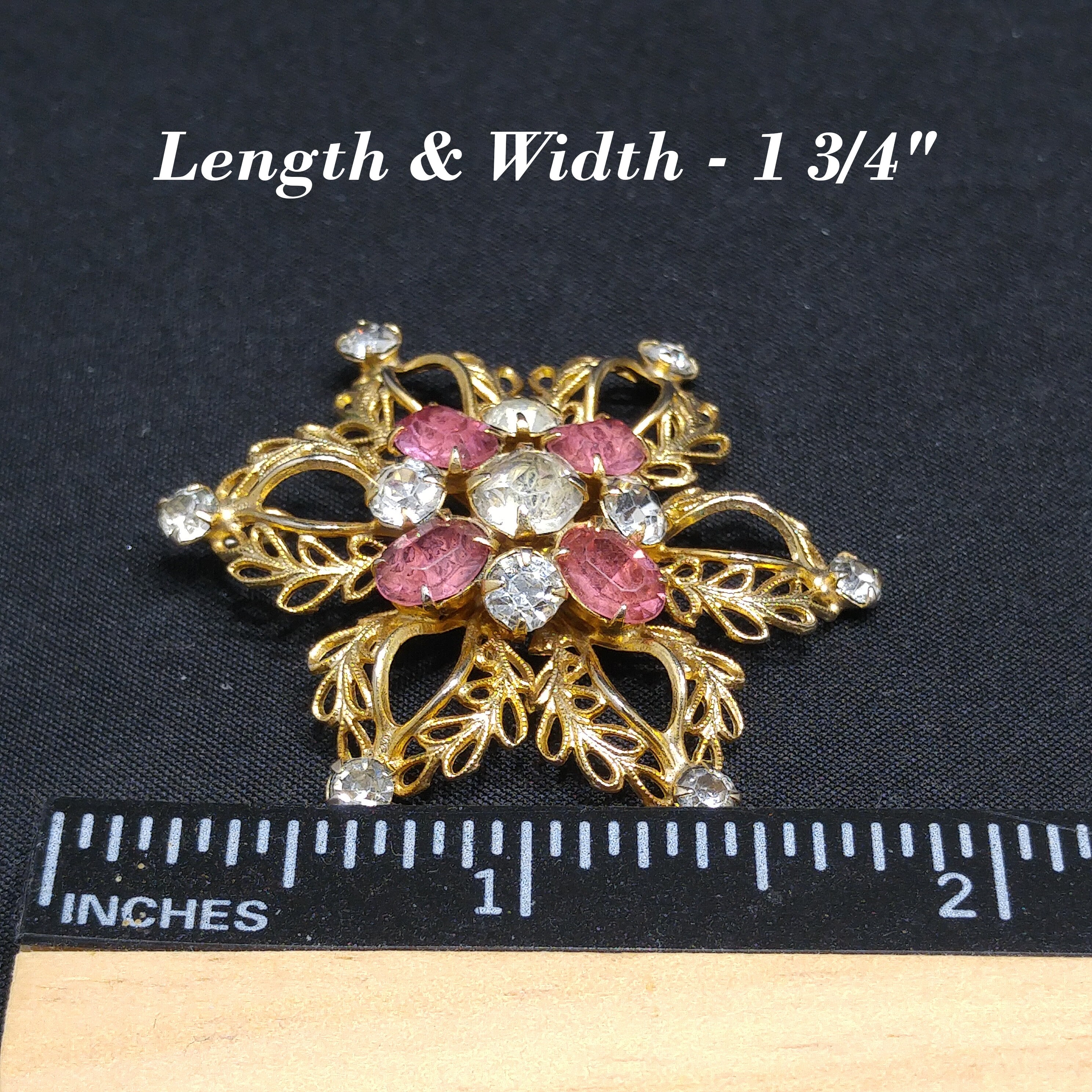 Scitarelli Mid-century Pink Clear Rhinestone Floral Brooch